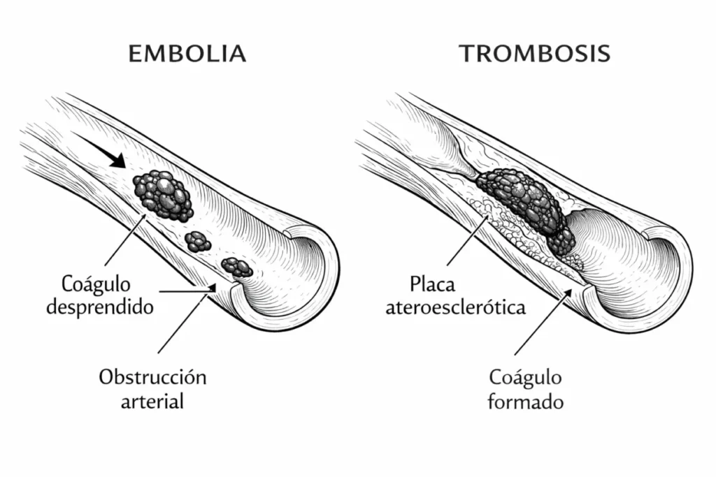 Cronología de un ictus. Diagrama comparativo entre embolia y trombosis